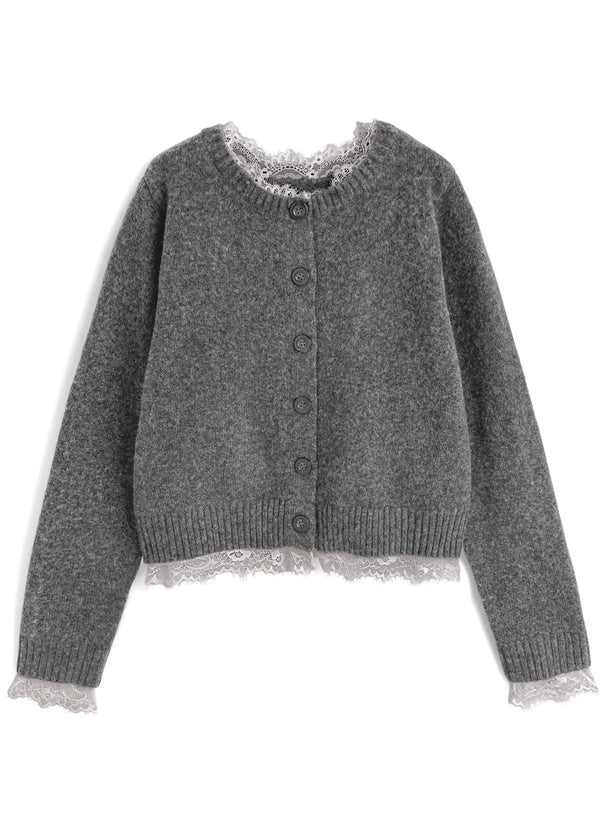 Lace Layered-Look Knit Cardigan 蕾絲假兩件針織開襟衫 [dpk504] 5