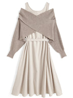 GRL dr883 cross rib knit top and sleeveless flared dress set / 交叉羅紋針織上衣與無袖傘襬洋裝套裝