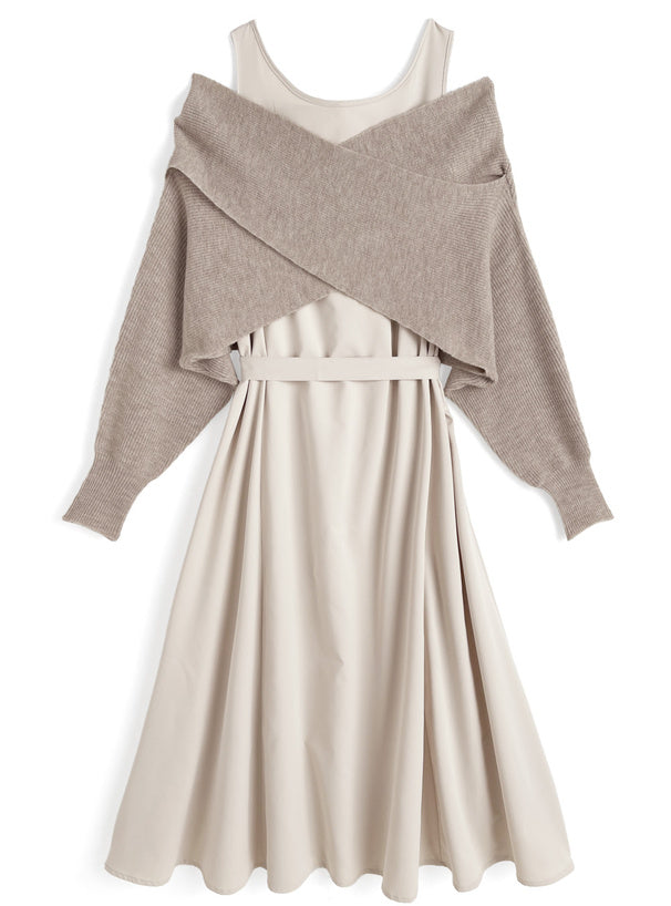GRL dr883 cross rib knit top and sleeveless flared dress set / 交叉羅紋針織上衣與無袖傘襬洋裝套裝