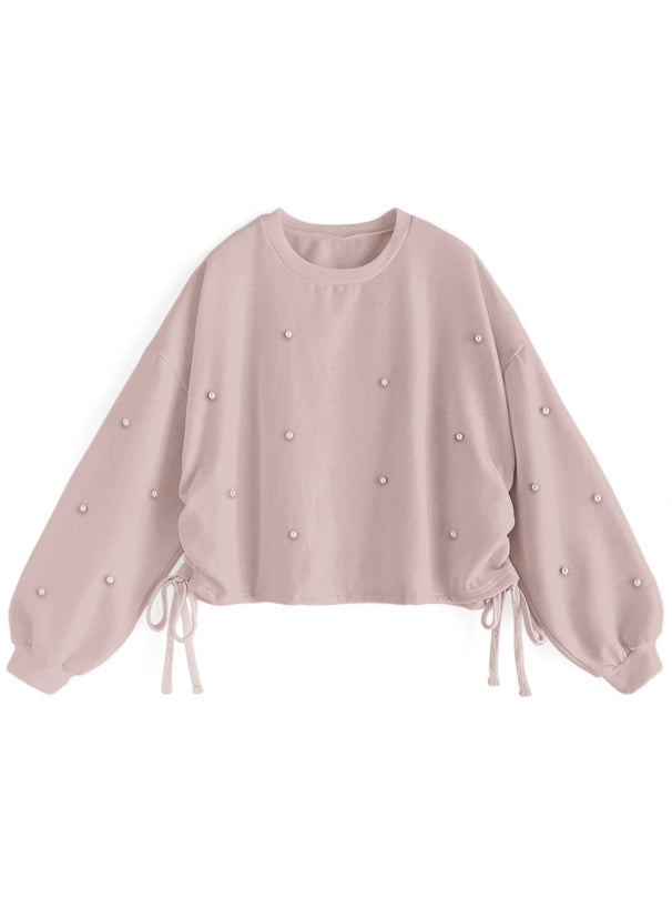 Pearl Detail Side Drawstring Sweatshirt Top 珍珠側抽繩衛衣上衣 [fu75] 5