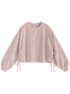Pearl Detail Side Drawstring Sweatshirt Top 珍珠側抽繩衛衣上衣 [fu75] 5
