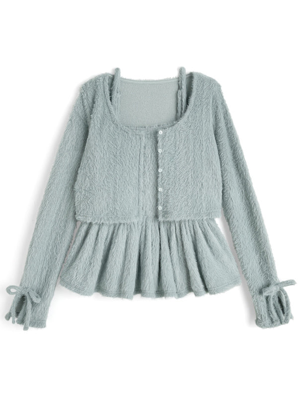 GRL gn637 Shaggy Frill Camisole & Cardigan Set 毛絨荷葉襬吊帶背心與開襟衫套裝 — 5