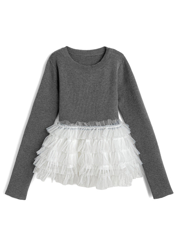 Tulle Peplum Knit Top 薄紗拼接荷葉襬針織上衣 [lt198] – 5