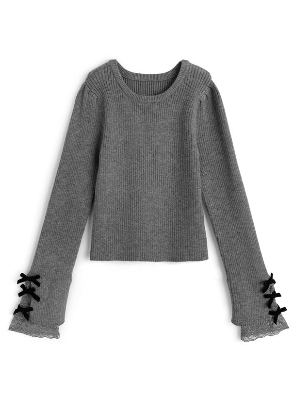Ribbon Lace Rib Knit Top 蝴蝶結蕾絲羅紋針織上衣 [pm791a] — 5