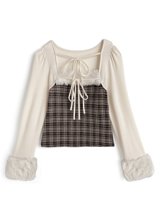 GRL ru1815 layered-look faux-fur trim top — image 5