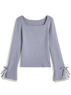Lace Cuff Bow Square Neck Rib Knit Top ru2003 – image 5