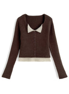 Contrast Double Collar Rib Knit Top 撞色雙層領羅紋針織上衣 [th074] — image 5