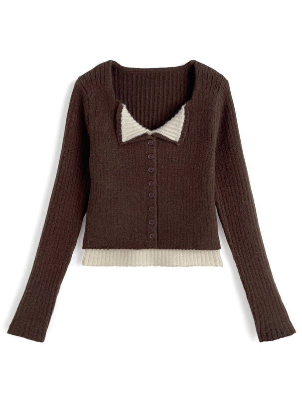 Contrast Double Collar Rib Knit Top 撞色雙層領羅紋針織上衣 [th074] — image 5