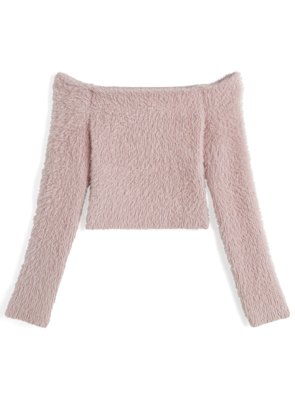 Off Shoulder Shaggy Knit Top 露肩毛絨針織上衣 [th083] — 5