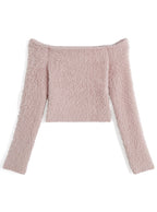 Off Shoulder Shaggy Knit Top 露肩毛絨針織上衣 [th083] — 5