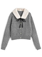 GRL cc130 cable knit cardigan with detachable faux fur tippet 附可拆式仿皮草領巾麻花針織開襟衫 — 6
