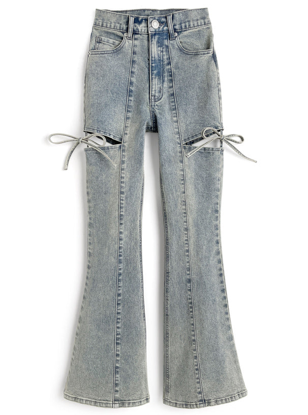 Side Cutout Ribbon Flared Jeans 側鏤空蝴蝶結喇叭牛仔褲 [cu578] 6
