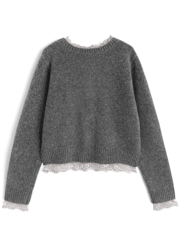 Lace Layered-Look Knit Cardigan 蕾絲假兩件針織開襟衫 [dpk504] 6