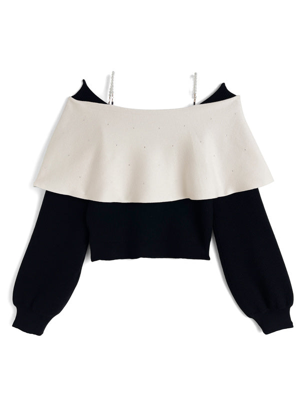 Rhinestone Bow Off-Shoulder Knit Top 水鑽蝴蝶結露肩針織上衣 [dr850a] 6