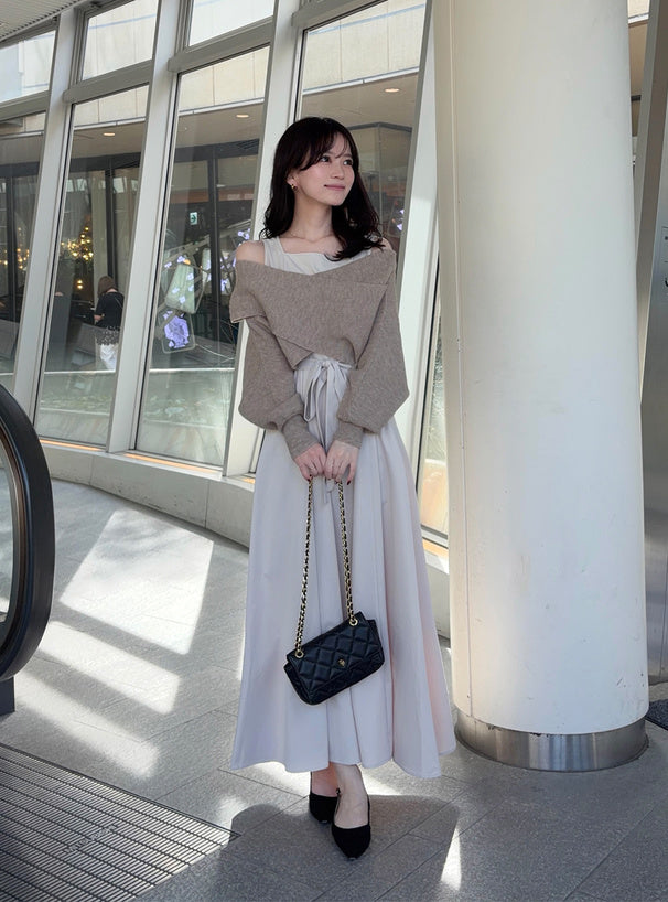 GRL dr883 cross rib knit top and sleeveless flared dress set / 交叉羅紋針織上衣與無袖傘襬洋裝套裝