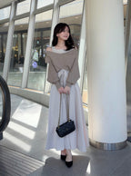 GRL dr883 cross rib knit top and sleeveless flared dress set / 交叉羅紋針織上衣與無袖傘襬洋裝套裝