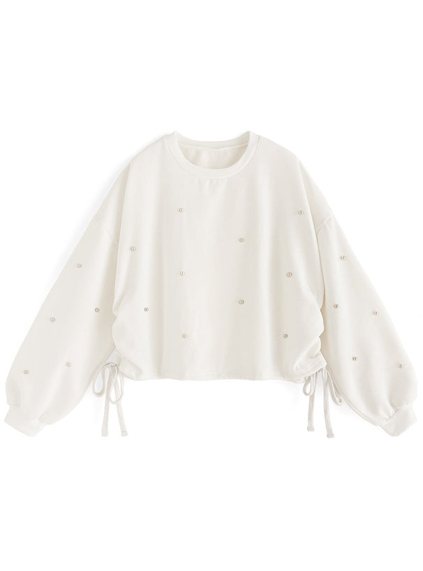 Pearl Detail Side Drawstring Sweatshirt Top 珍珠側抽繩衛衣上衣 [fu75] 6