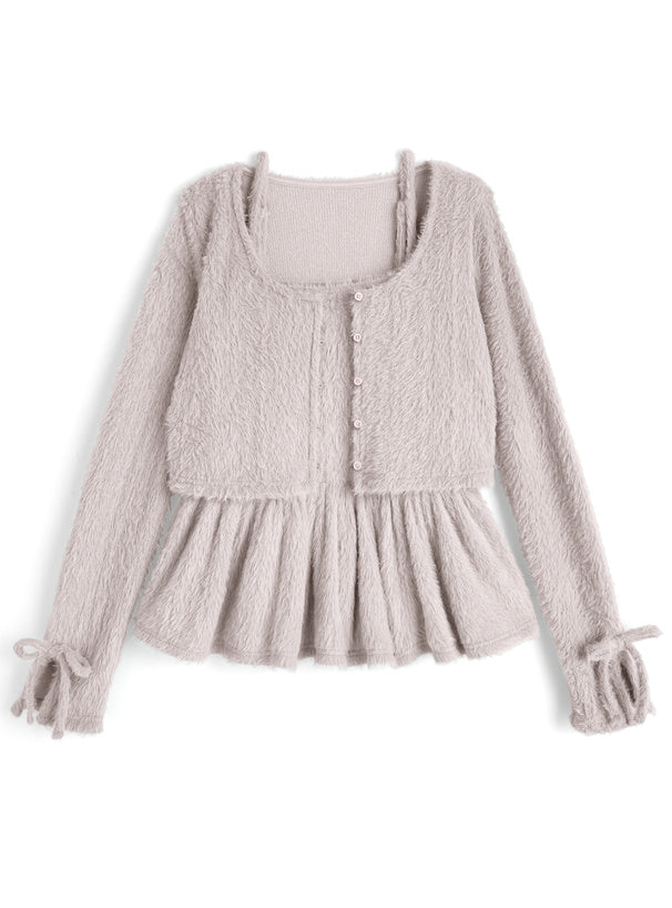 GRL gn637 Shaggy Frill Camisole & Cardigan Set 毛絨荷葉襬吊帶背心與開襟衫套裝 — 6