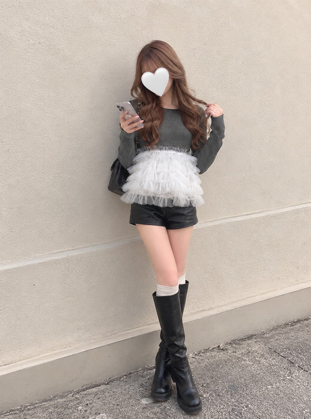 Tulle Peplum Knit Top 薄紗拼接荷葉襬針織上衣 [lt198] – 6