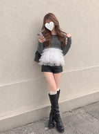 Tulle Peplum Knit Top 薄紗拼接荷葉襬針織上衣 [lt198] – 6