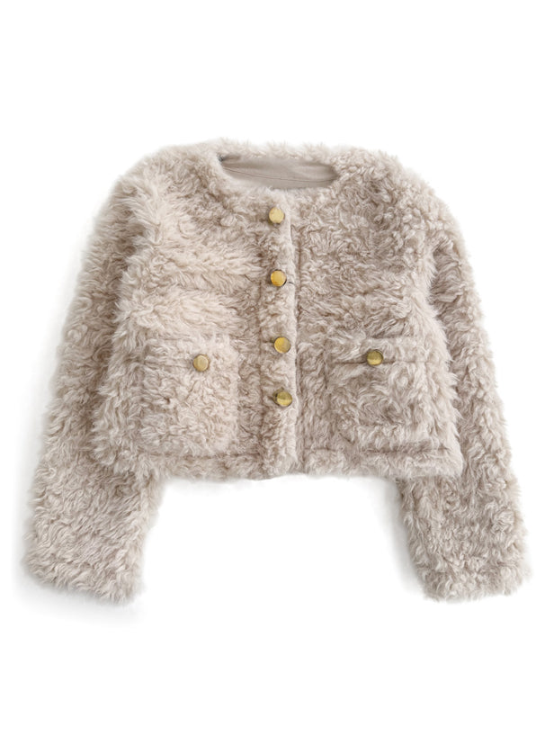 GRL on326 Gold Button Faux Shearling Jacket 金色鈕扣仿羊羔絨外套 — 6