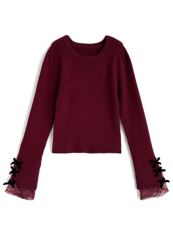 Ribbon Lace Rib Knit Top 蝴蝶結蕾絲羅紋針織上衣 [pm791a] — 6