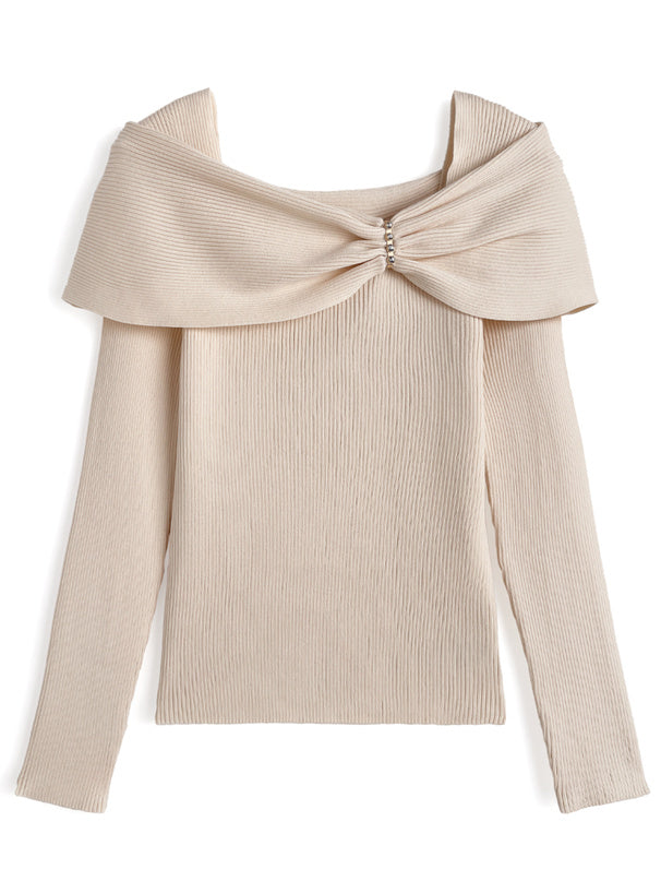 pm830 Bow and Rhinestone Off-Shoulder Rib Knit Top 蝴蝶結水鑽露肩羅紋針織上衣 — 6