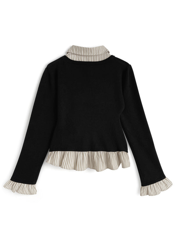 Striped Shirt Layered Ribbon Knit Top 條紋襯衫假兩件蝴蝶結針織上衣 [ru1591] 6