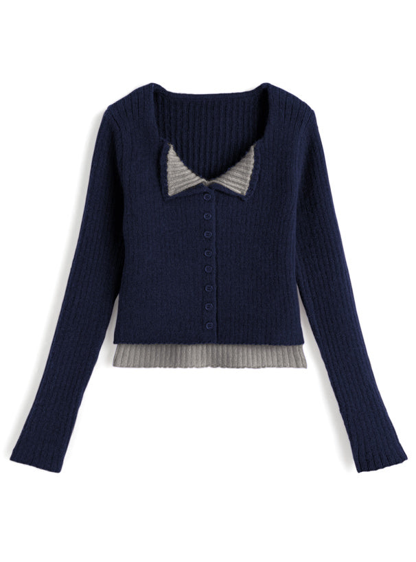 Contrast Double Collar Rib Knit Top 撞色雙層領羅紋針織上衣 [th074] — image 6