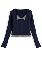 Contrast Double Collar Rib Knit Top 撞色雙層領羅紋針織上衣 [th074] — image 6
