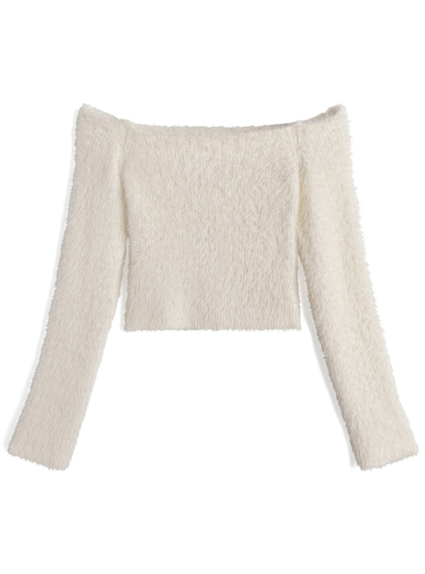 Off Shoulder Shaggy Knit Top 露肩毛絨針織上衣 [th083] — 6