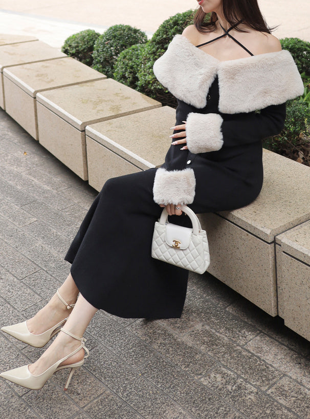 Faux Fur Trim Off-Shoulder Mermaid Knit Dress 仿毛皮拼接露肩魚尾針織連身裙 [ru1850] — 7
