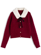 GRL cc130 cable knit cardigan with detachable faux fur tippet 附可拆式仿皮草領巾麻花針織開襟衫 — 7