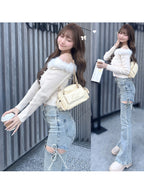 Side Cutout Ribbon Flared Jeans 側鏤空蝴蝶結喇叭牛仔褲 [cu578] 7