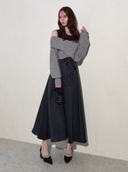 GRL dr883 cross rib knit top and sleeveless flared dress set / 交叉羅紋針織上衣與無袖傘襬洋裝套裝