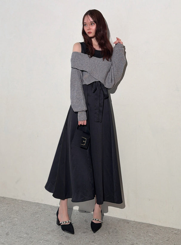 GRL dr883 cross rib knit top and sleeveless flared dress set / 交叉羅紋針織上衣與無袖傘襬洋裝套裝