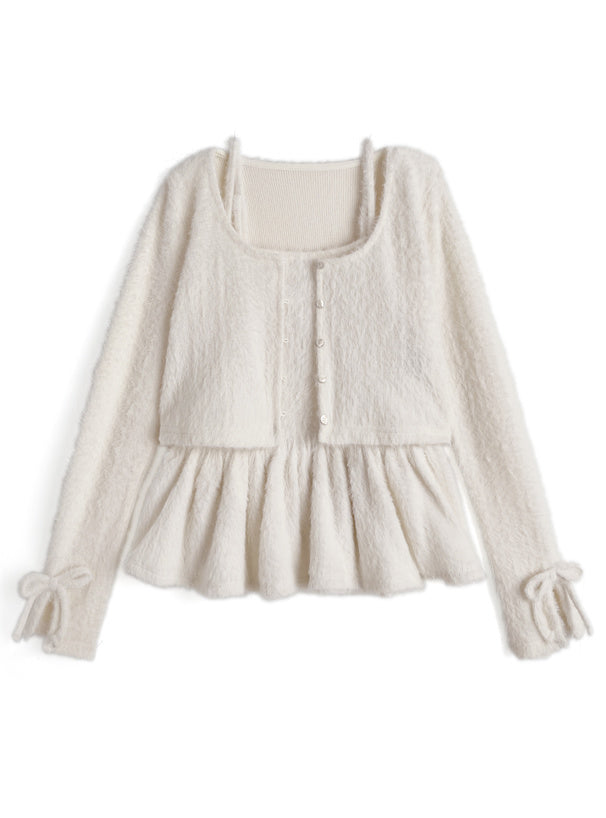 GRL gn637 Shaggy Frill Camisole & Cardigan Set 毛絨荷葉襬吊帶背心與開襟衫套裝 — 7