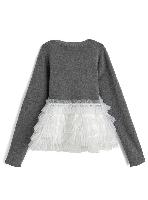 Tulle Peplum Knit Top 薄紗拼接荷葉襬針織上衣 [lt198] – 7
