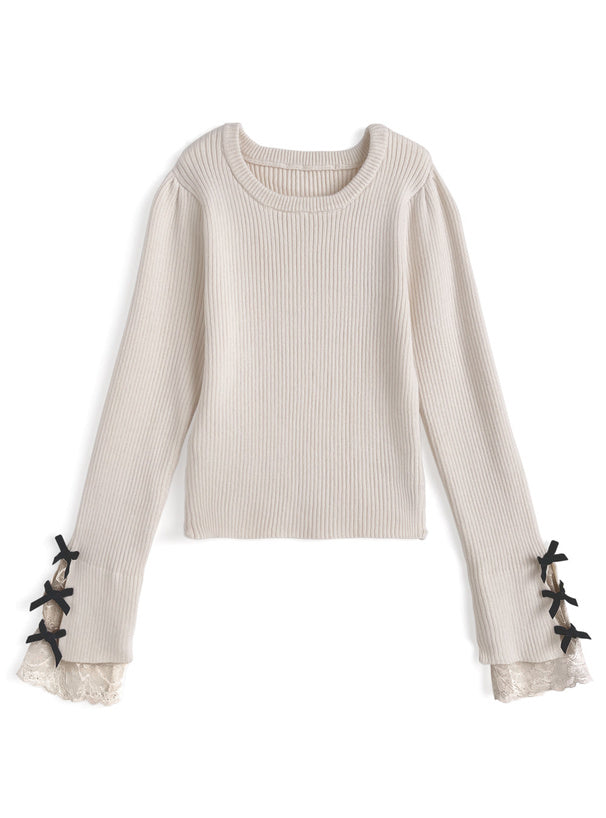 Ribbon Lace Rib Knit Top 蝴蝶結蕾絲羅紋針織上衣 [pm791a] — 7