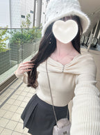 pm830 Bow and Rhinestone Off-Shoulder Rib Knit Top 蝴蝶結水鑽露肩羅紋針織上衣 — 7
