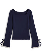 Lace Cuff Bow Square Neck Rib Knit Top ru2003 – image 7