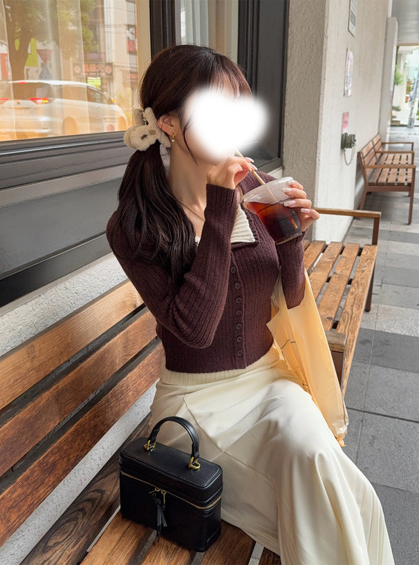 Contrast Double Collar Rib Knit Top 撞色雙層領羅紋針織上衣 [th074] — image 7