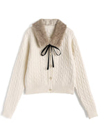 GRL cc130 cable knit cardigan with detachable faux fur tippet 附可拆式仿皮草領巾麻花針織開襟衫 — 8
