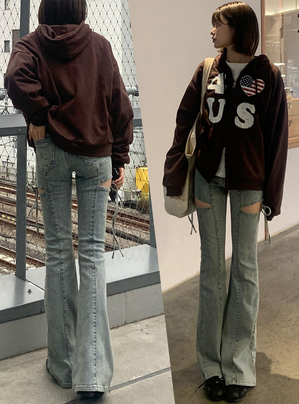 Side Cutout Ribbon Flared Jeans 側鏤空蝴蝶結喇叭牛仔褲 [cu578] 8