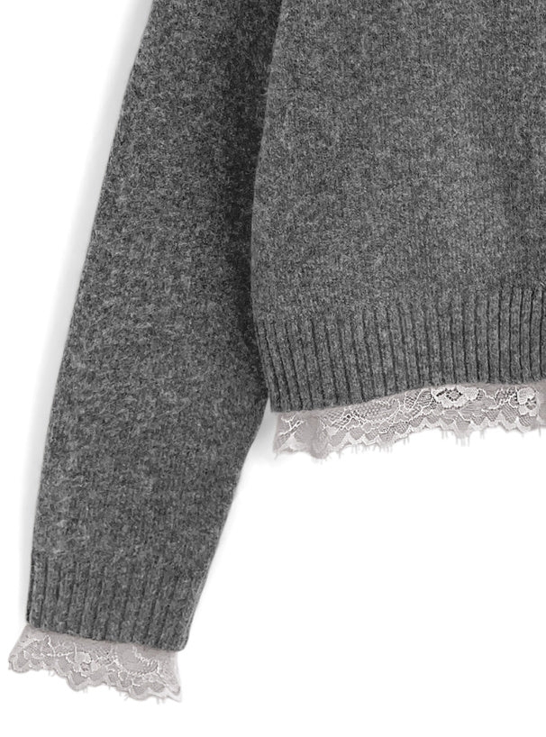 Lace Layered-Look Knit Cardigan 蕾絲假兩件針織開襟衫 [dpk504] 8