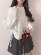 Pearl Detail Side Drawstring Sweatshirt Top 珍珠側抽繩衛衣上衣 [fu75] 8
