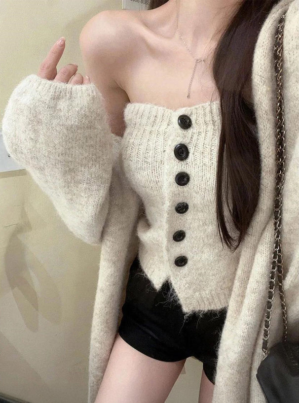 Cardigan and Bandeau Knit Set 針織開襟外套與平口上衣套裝 [lt141] 8