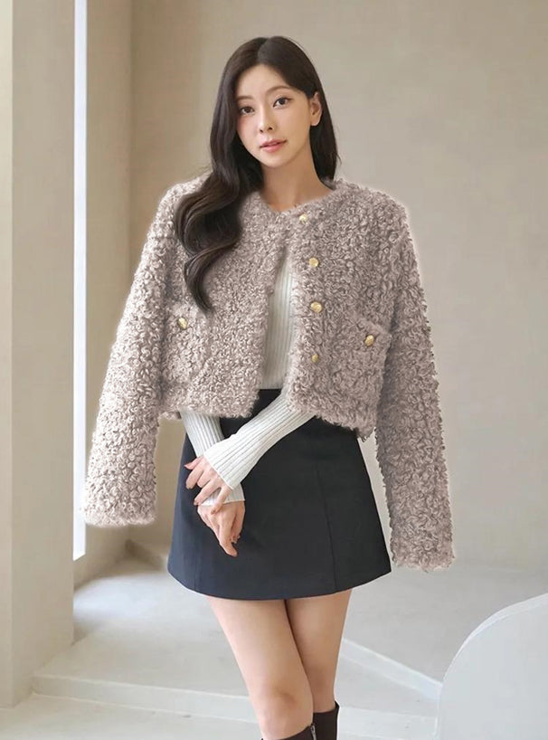 GRL on326 Gold Button Faux Shearling Jacket 金色鈕扣仿羊羔絨外套 — 8