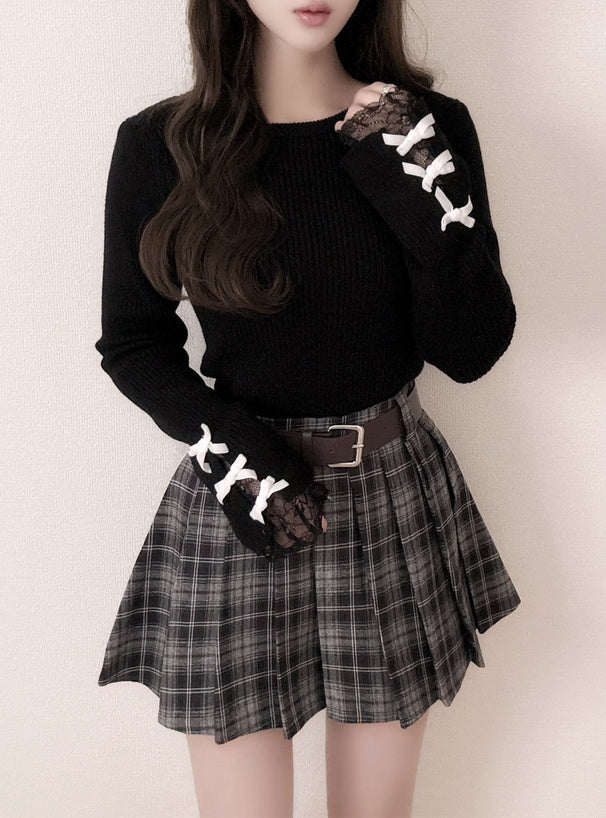 Ribbon Lace Rib Knit Top 蝴蝶結蕾絲羅紋針織上衣 [pm791a] — 8