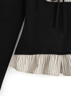 Striped Shirt Layered-Look Ribbon Knit Top 條紋襯衫假兩件蝴蝶結針織上衣 [ru1591] 8